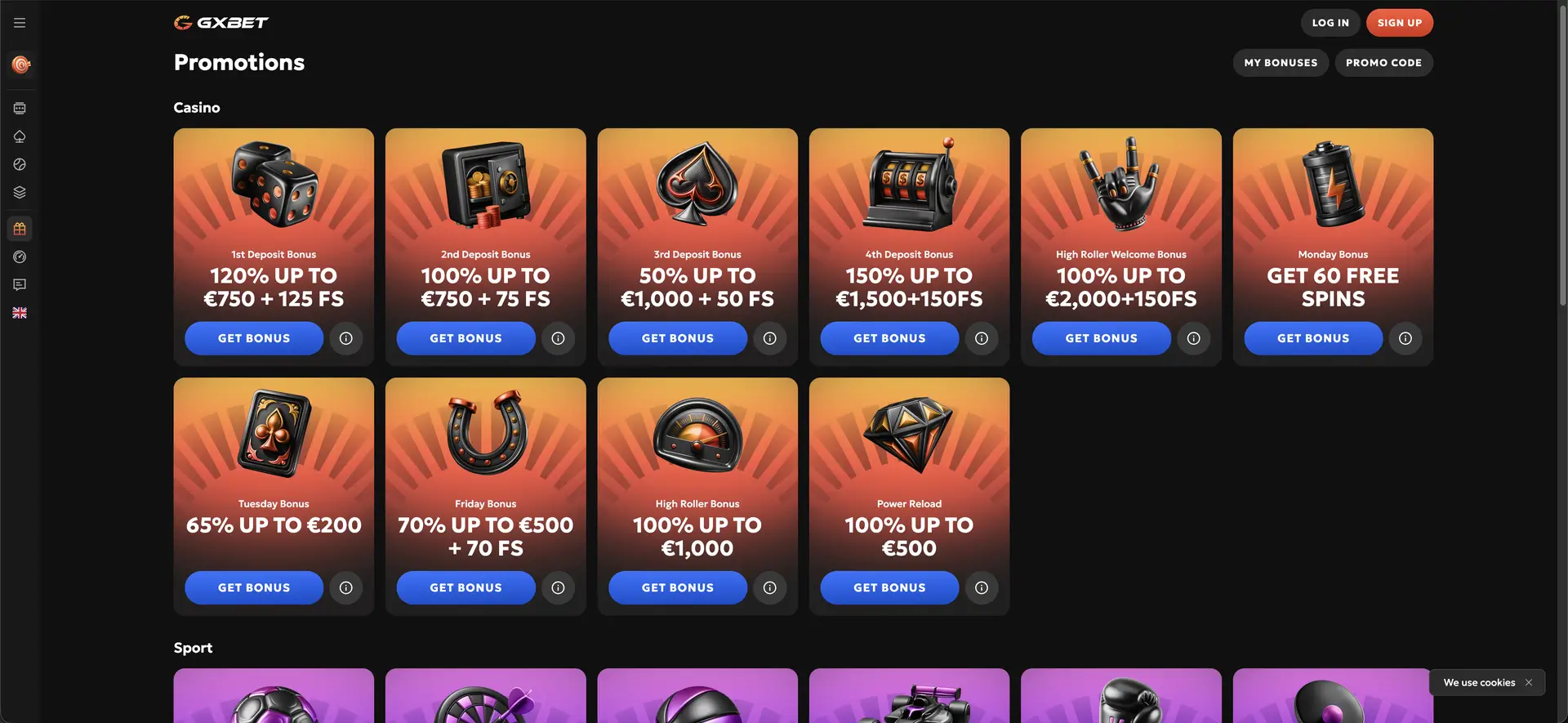 Overzicht van GXBET casino promoties en welkomstbonussen