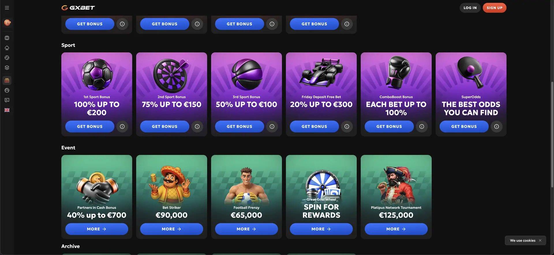 GXBET sportpromoties met bonusaanbiedingen en free bets