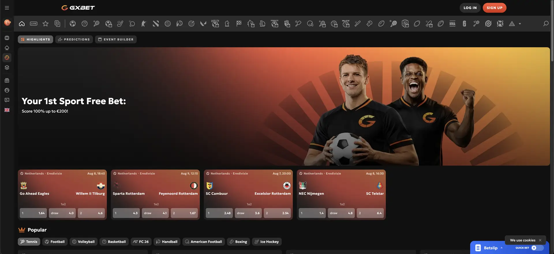 GXBET sportsbook met Nederlandse voetbalwedstrijden en actuele quoteringen